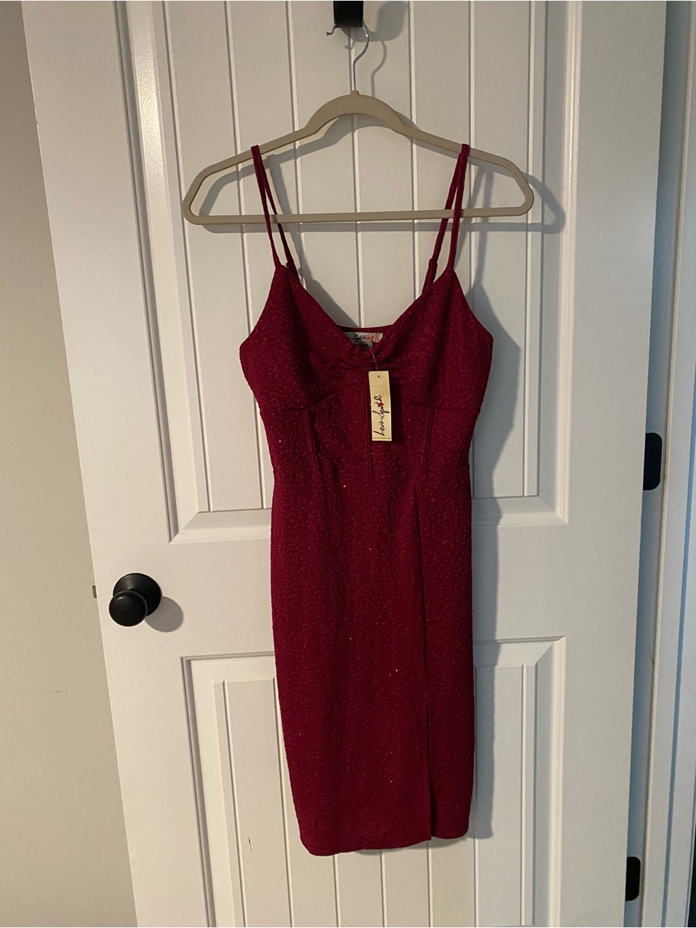 Love Squared Wine Midi Dress with Spaghetti Straps